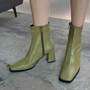 fashion-Scarpe eleganti Estilo britanico botas verdes mulheres alta qualida couro do plutonio pe quadra zip vesti festa sapatos moda