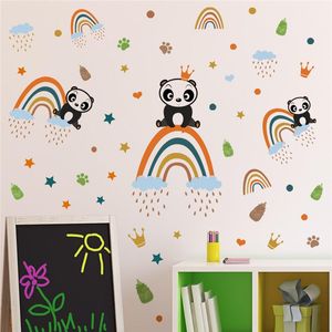 Pandawandaufkleber großhandel-Wandaufkleber Cartoon Panda Rainbow Wolken für Kinderzimmer Wohnkultur Wandbild Aufkleber Mädchen Schlafzimmer Muraux