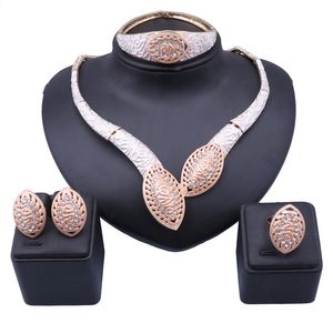Dubai African Jewelry Sets Women Gold Color Crystal Party Necklace Bangle Earring Ring Italian Wedding Accessorie