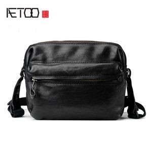 HBP Aetoo Men's Lightweight Slant Bag, Mäns mode retro axelväska, läderväskor