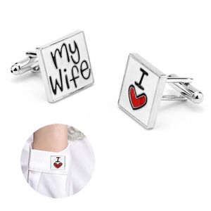 Manschettenknöpfe „I Love My Wife“, Hochzeit, Design, Manschettenknöpfe für Herren, französische Emaille-Hemdknöpfe, romantische Statement-Manschettenknöpfe für den Bräutigam