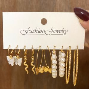 Czeski Gold Snake Butterfly Dangle Kolczyki Zestaw Dla Kobiet Pearl Acrylic Drop Earring 2021 Trend Biżuterii