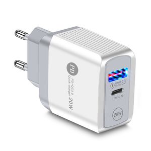 PD 20W Telefono cellulare Fast Charger Tipo C Testa di ricarica rapida QC3.0 Adattatore di alimentazione US Regno Unito Caricabatterie da viaggio EU per iPhone 11 12 Pro Max Samsung Tablet PC Carica