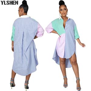 Etnische Kleding Mode Patchwork Shirt Jurk Afrikaanse Jurken Voor Vrouwen 2021 Party 3/4 Lange Mouwen Midi Sexy Kerst Gewaad Femme vestidos