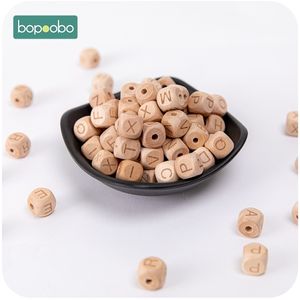 Bópoobo 50 pc wooden roedor beads lyrics diy beething jóias BPA free faia letra alfabe bebê teether chocalho para produto 211106