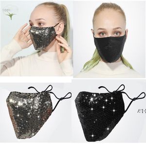 Moda Bling 3D Lavável Lavável Máscara Reutilizável PM2.5 Care Cuidados Protetor Sun Cor De Ouro Elbow Lantejoulas Designer Face Party Masks Brilhante DWA10724