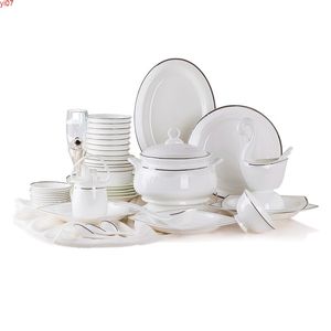 High grade Jingdezhen bone china 58 head tableware set bowl plate household Chinese dish gift porcelainhigh quatity