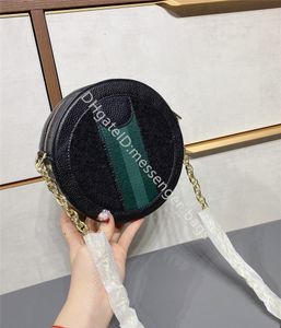 2021 SS Lady Modes Bag Patchwork Echtes Leder Klassiker Retro All-Match-Einfachheit Zwei-Farben-Streifen runde Kuchen-Umhängetaschen
