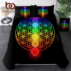 BeddingOutlet Chakra Bedding Set Zen Theme Bed Cover Colorful Bed Set King Geometric Bedspreads Flower of Life Bedlinen Dropship H0913