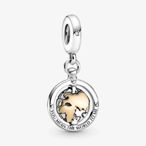 100% 925 Sterling Silver Heart Spinning World Ciondola Charms Fit Pandora Braccialetto di fascino europeo originale Moda Donna Accessori per gioielli da sposa