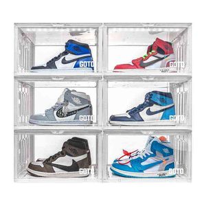 Goto Clear 5 adet Ses Kontrolü Led Ayakkabı Kutuları Sneaker Duvar Plastik Sandık Toz geçirmez İstiflenebilir Ayakkabı Organizatör Depolama Vitrini