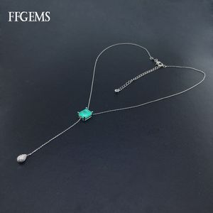 FFGEMS Utworzone Emerald Naszyjnik Gemstone Fine Jewelry Dla Kobiet Lady Engagement Wedding Party Prezent z pudełkiem Q0531