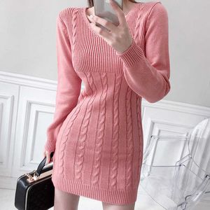 Moda Elegancka Sukienka Twist Sweter Sukienka Kobiety Wiosna Wysoka Elastyczna Dziana Dziana Casual Bodycon Mini 210529