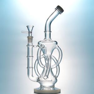 Hookahs Glass bongs inline perc,recycler With Bowl 11 inch 14.5mm Female joint Thick 5mm Net weight 480g DGC1236