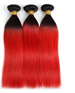 IsHow Ombre Color T1B/Red Weaves Extensionsペルーブラジル3 PC