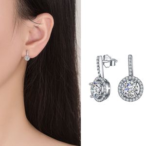 LESF 925 Sterling Silver Music Symbol 5mm Round Halo Shiny SONA Stone Earrings Jewelry Ladies Gifts