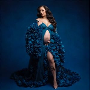 Seksowne Suknie Maternity Pography Sukienki Organza Ruffle Ciąża Shoot Sukienka Długie Kobiety Maxi Suknia Po Prop Yewen 210922