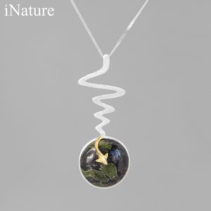 Inatur Natural Plum Jade Koi Fisk Hängsmycke Halsband för kvinnor 925 Sterling Silver Chain Halsband Smycken Q0531