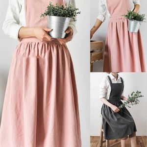 Nordic Women Lady Skirt Style Collect Waist Cute Dress Restaurant Coffee Shop Home Kitchen For Cooking Cotton Apron 3 Colour 210622