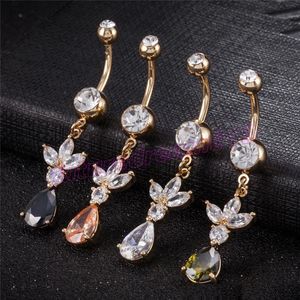 Mode Koreanischen Stil Edelstahl Strass Blume Bauchnabel Ringe Nabel Ring Körper Piercing Schmuck 4 Farben zur Auswahl