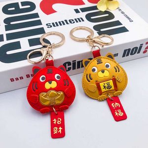 Trendy Zodiac Tiger Animal Fortune Hanging Key Ring Zinc Alloy Key Chain Fat Tiger PU Leather KeyChain Bag Charms Pendants G1019