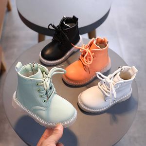 4 colori infantili neonate ragazzi Martin stivali tinta unita cerniera laterale scarpe stringate abiti 0-3 anni G1023