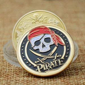 Non Magnetic Challenge Badge Craft Skull Pirate Ship Gold Plated Treasure Coin Lion of The Sea Running Wild Collectible Vaule Medal