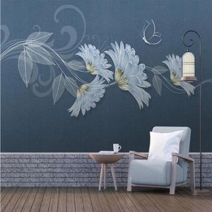 Bakgrundsbilder milofi anpassad stor väggmålning tapet 3d liten färsk ljus lyx modern mode blomma fjäril bakgrund