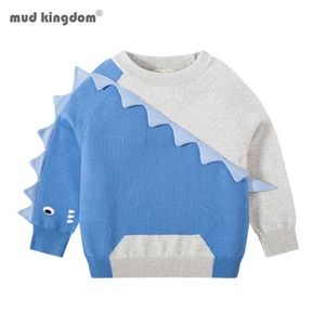 Mudkingdom Meninos topo Manga Longa Malha Roupa 3D Dinossauro Desenhos Animados Dinossauro Moda Pullover Spring Outono 210615