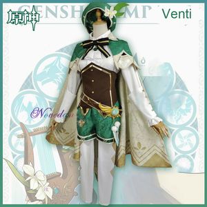 Anime Game Genshin Impact Cosplay Venti Costume Party Dress With Wig Adult Women Halloween Carnival Cos Clothing Outfit