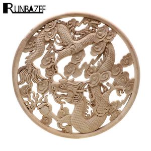 RUNBAZEF Carved Decal Woodcarving Corner Applique Furniture Door Wooden Cabinet Decoration Decorative Wood Vintage Home Decor 210607