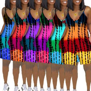 Colorful tie dye Print Strappy loose Jumpsuit Sexy Women Sleeveless Stacked Trousers Romper Summer Fashion Female Sport Suit Women's Jumps