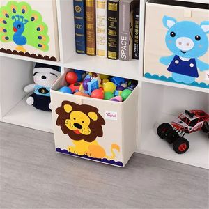 Cube Folding Förvaringslåda Gullig tecknad SlideAW Basket Container Filtduk Tyg Fällbara Bärbara Bins Kids Toys Arrangörer 210309