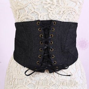 Belts Vintage Black Jeans Fabric Strap Up Corset Bandage Women Elastic Wide Waist Belt 2021 Shape-Making Midriff-Cinchers