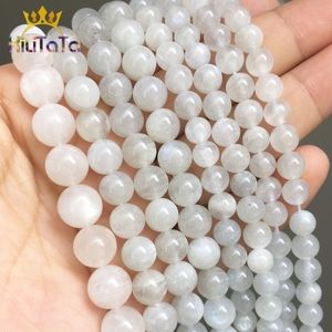 Naturalny Moonstone Okrągłe Białe Luźne Kamienne Koraliki Do Biżuterii DIY Bransoletka Studia Akcesoria 15 '' Strand 6/8 / 10mm