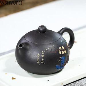 Novo bule de chá chinês filtro de argila roxa xishi bules beleza chaleira minério cru lama preta conjunto de chá personalizado autêntico 200ml