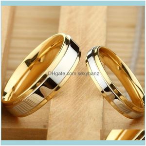 Cluster SmyckenFashion Enkel design 316 Titanium Steel Mens Ringar Lover Par Alliance Gold Wedding Band Set för Women Men Drop Delivery 2