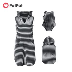 Summer Hooded Striped Tank Dresses for Mommy and Me Matching Outfits 210528