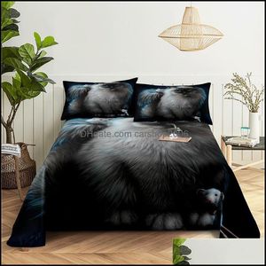 Bettwäsche-Sets, Bettwäsche, Heimtextilien, Garten, niedliche Katze, 0,9/1,2/1,5/1,8/2,0 m, Digitaldruck, Polyester, Bett, flaches Blatt mit Falldruck