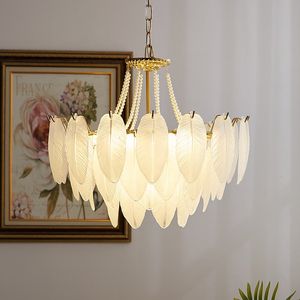 French Luxury Crystal Pendant Lamps Living Room Bedroom Modern Simple Lighting Girl Glass Pearl Crystals Lamps Kids Rooms Chandeliers