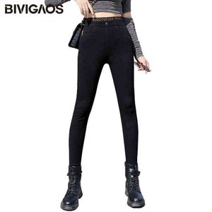 BIVIGAOS High Waist Waistline Letter Stitching Pencil Pants Women's Spring Autumn Black Jeans Leggings Skinny Slim Jeggings 211129