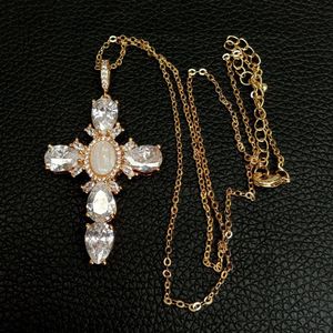 17.5" Shell pearl Cubic Zirconia micro pave Necklace Virgin Mary Cross Pendant necklacereligious style for women girl