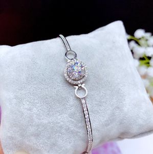 Bracciale con diamanti in argento 925 placcato rodio con catena moissanite bianca tonda regalo da donna