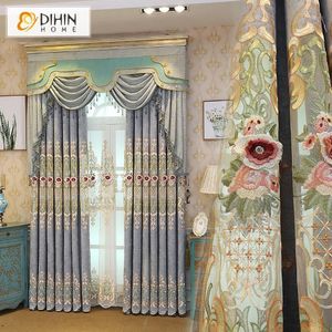 Gardin Drapes European Royal Valance Floral Broderade Blackout Gardiner Skräddarsydda Fönsterduk Anpassad storlek