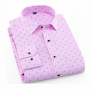 Erkek Uzun Kollu Baskı Ekose Gömlek İlkbahar Yaz Slim Fit Elbise Gömlek Marka Erkek Giyim M-5XL 210316