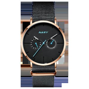 mens watches montre de luxe 2021 NARY Simple rold with black Black mesh steel belt Men Mesh Military Watch 30m Waterproof Wristwatch Quartz Thin Sport Male