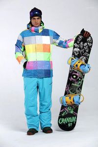 GSOU SNOW Uomo Abbigliamento da sci Pantaloni Tuta da sci Giacca da snowboard Pantalone invernale con cappuccio addensato super caldo