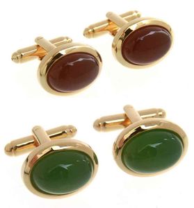 10pairs/lot Vintage Big Red/Green Cat's Eye Cuff Links Retro Gold Oval Jewel Stone Cufflinks Men's Jewelry Accessory