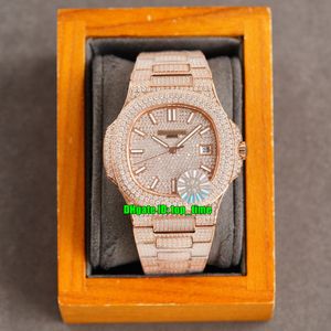 7 estilos relógios de alta qualidade rrf 40mm nautilus 5711 diamantes completos cal.324 relógio automático dos homens pavé diamante mostrador rosa bracelete de ouro gents esportes relógios de pulso