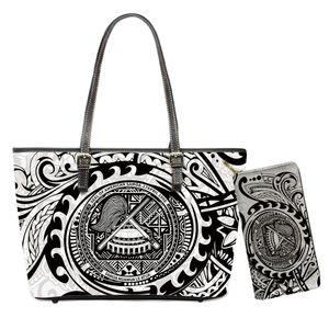 Bolsa de mulher Hawaii Lavalava Preto / Branco Custom Dign Dign Mulheres Bolsas Ladi Bags 2 Conjunto com Zipper Grandes Bolsas para Mulheres